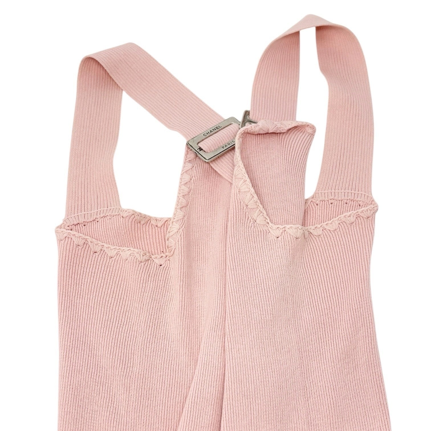 CHANEL Vintage 05C CC Logo Ribbed Knit Tank Top #38 Pink Cotton Camisole