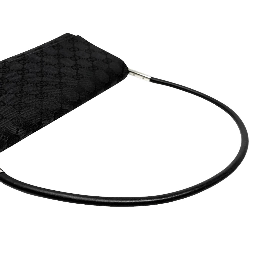 GUCCI Vintage Interlocking GG Monogram Shoulder Bag Black Silver 902467