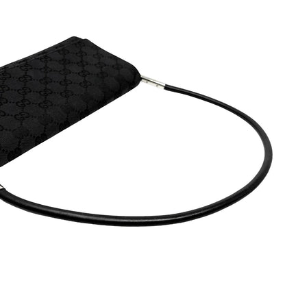 GUCCI Vintage Interlocking GG Monogram Shoulder Bag Black Silver 902467