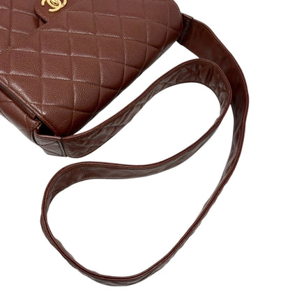 CHANEL Vintage CC Turnlock Quilted Flap Crossbody Bag Brown Gold Leather 902843
