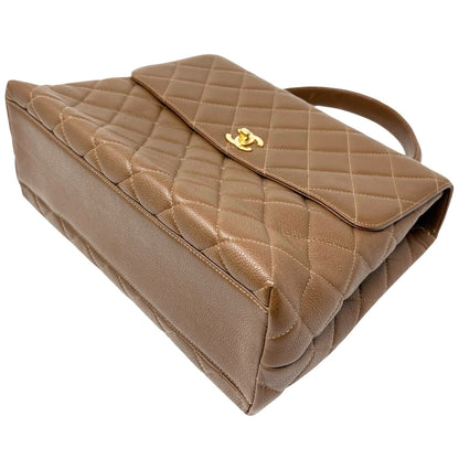 CHANEL Vintage CC Turnlock Quilted Top Handle Bag Brown Gold Leather 902334