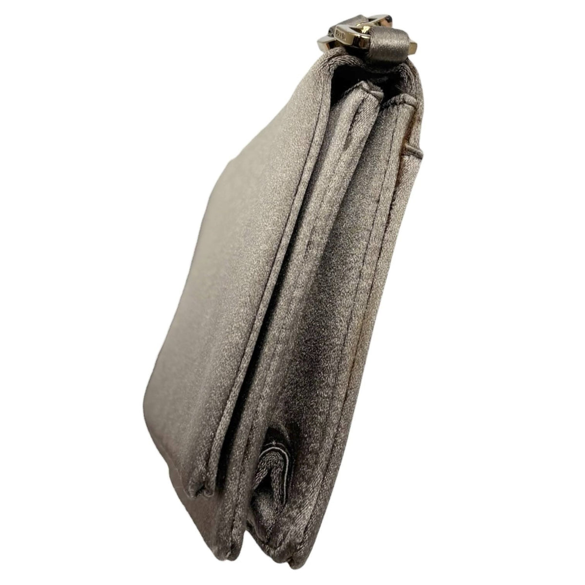 PRADA Vintage Logo Pochette Mini Hand Clutch Bag Satin Silver Gold 902499