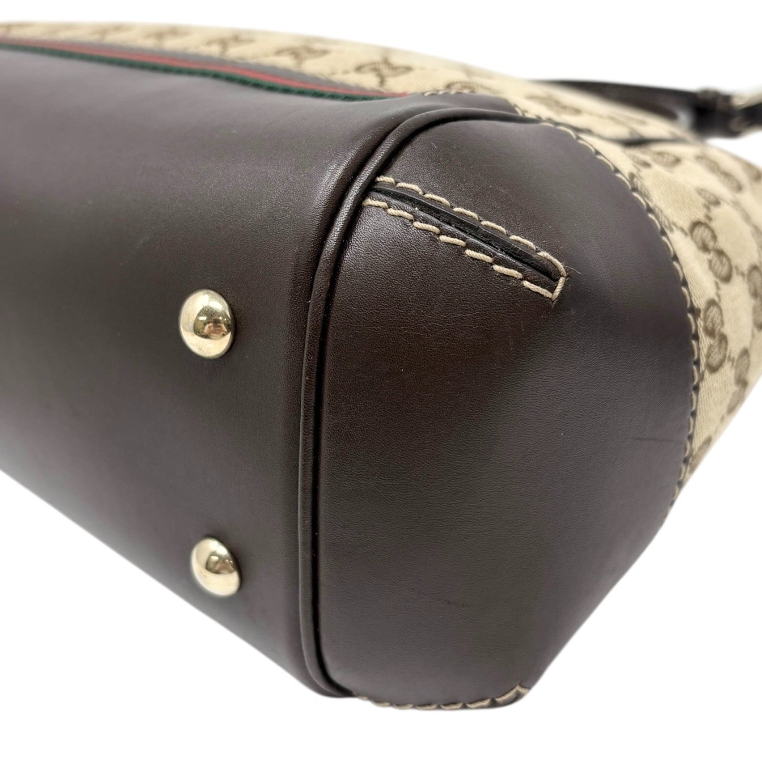 GUCCI Vintage GG Monogram Web Stripe 2way Shoulder Bag Beige Brown Ribbon