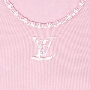 LOUIS VUITTON Vintage LV Beads Logo Tank Top #M Pink White Cotton Rank AB