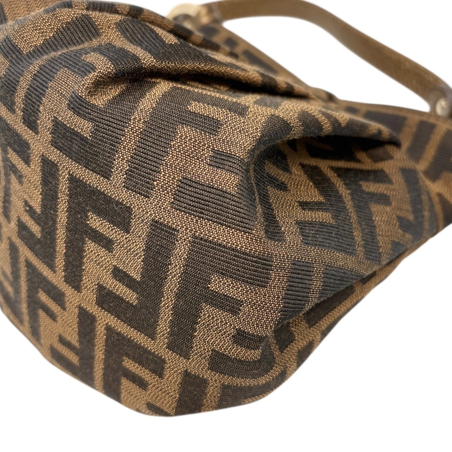 FENDI Vintage FF Logo Charm Zucca Canvas Mini Chef Hobo Tote Bag Brown Black