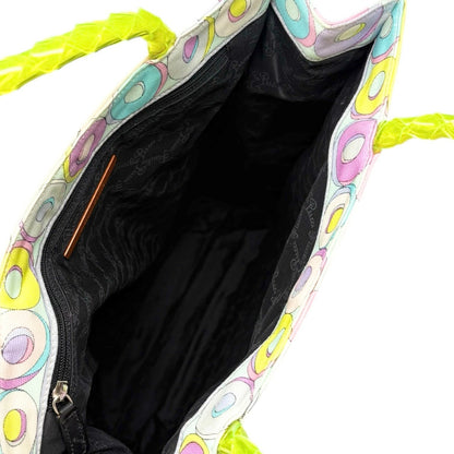 EMILIO PUCCI Vintage Logo Geometric Multicolor Printed Canvas Square Tote Bag