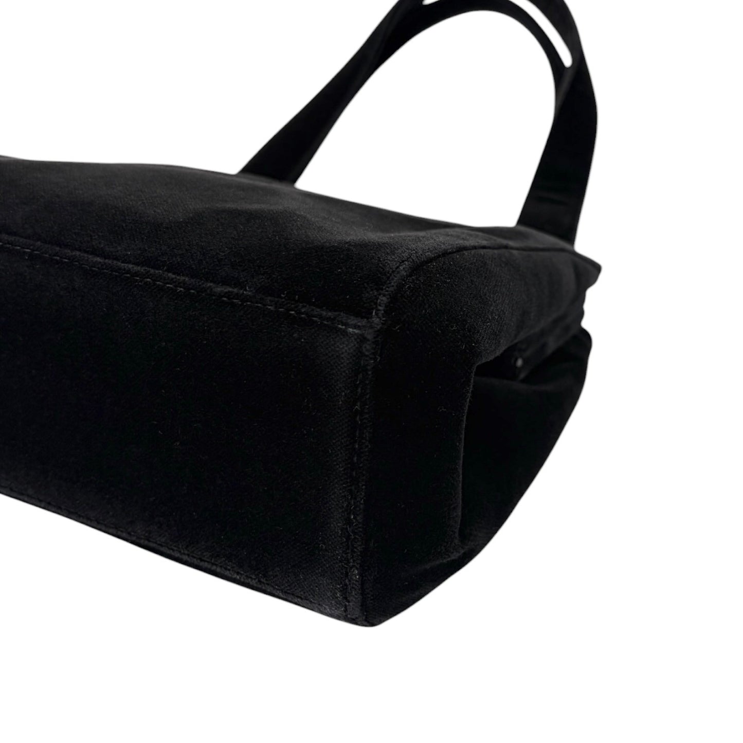 CHANEL Vintage CC Logo Stitch Trapezoid Tote Bag Handbag Black Velour 902222