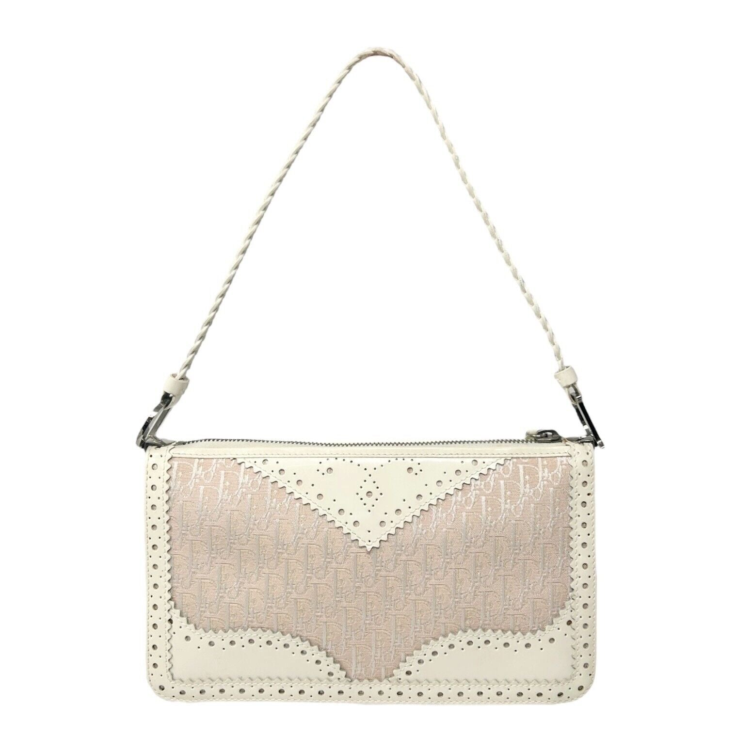 Christian Dior Vintage Trotter Monogram Logo Shoulder Bag Pink White Leather Zip