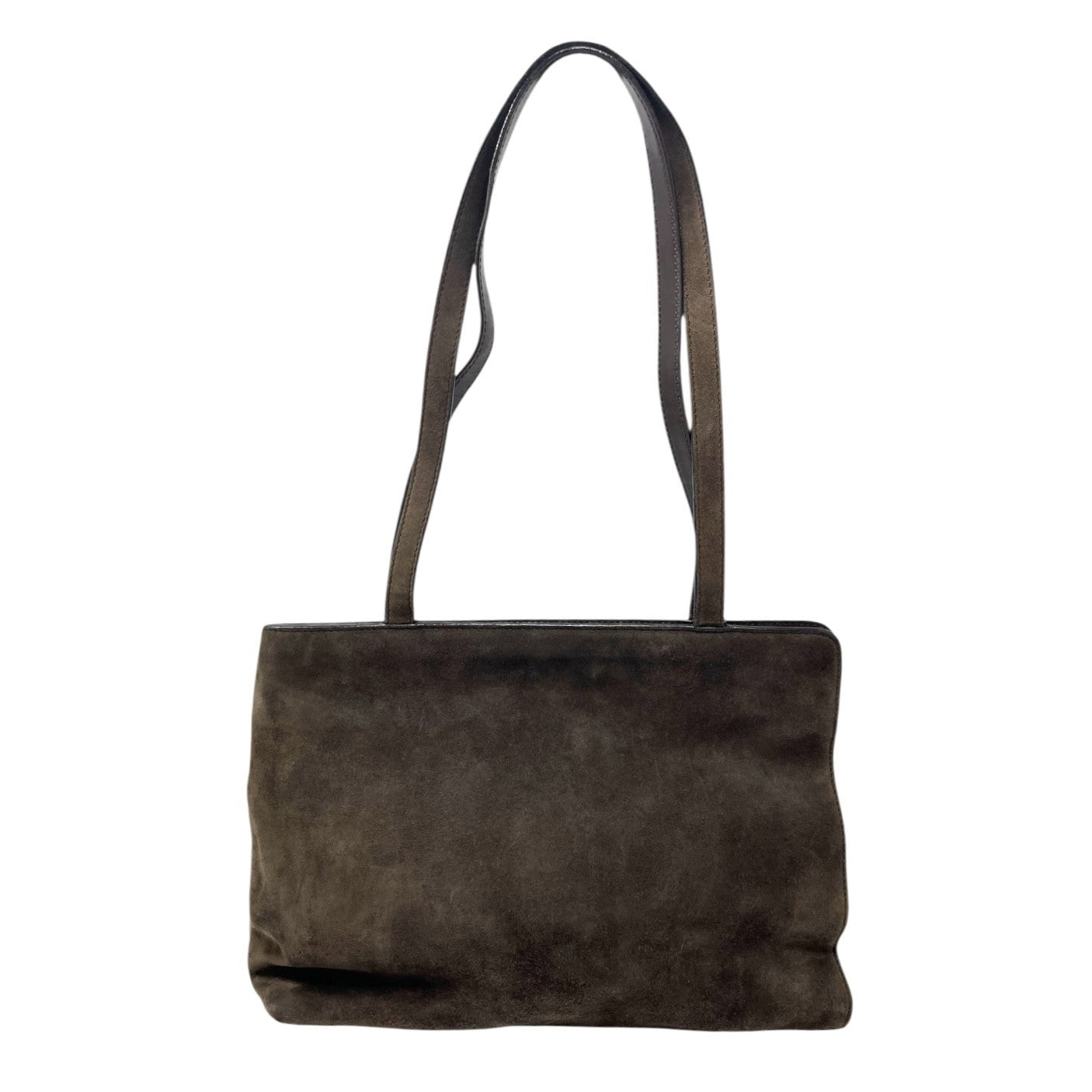 GUCCI Vintage G Square Logo Suede Shoulder Bag Tote Bag Brown Gold Leather