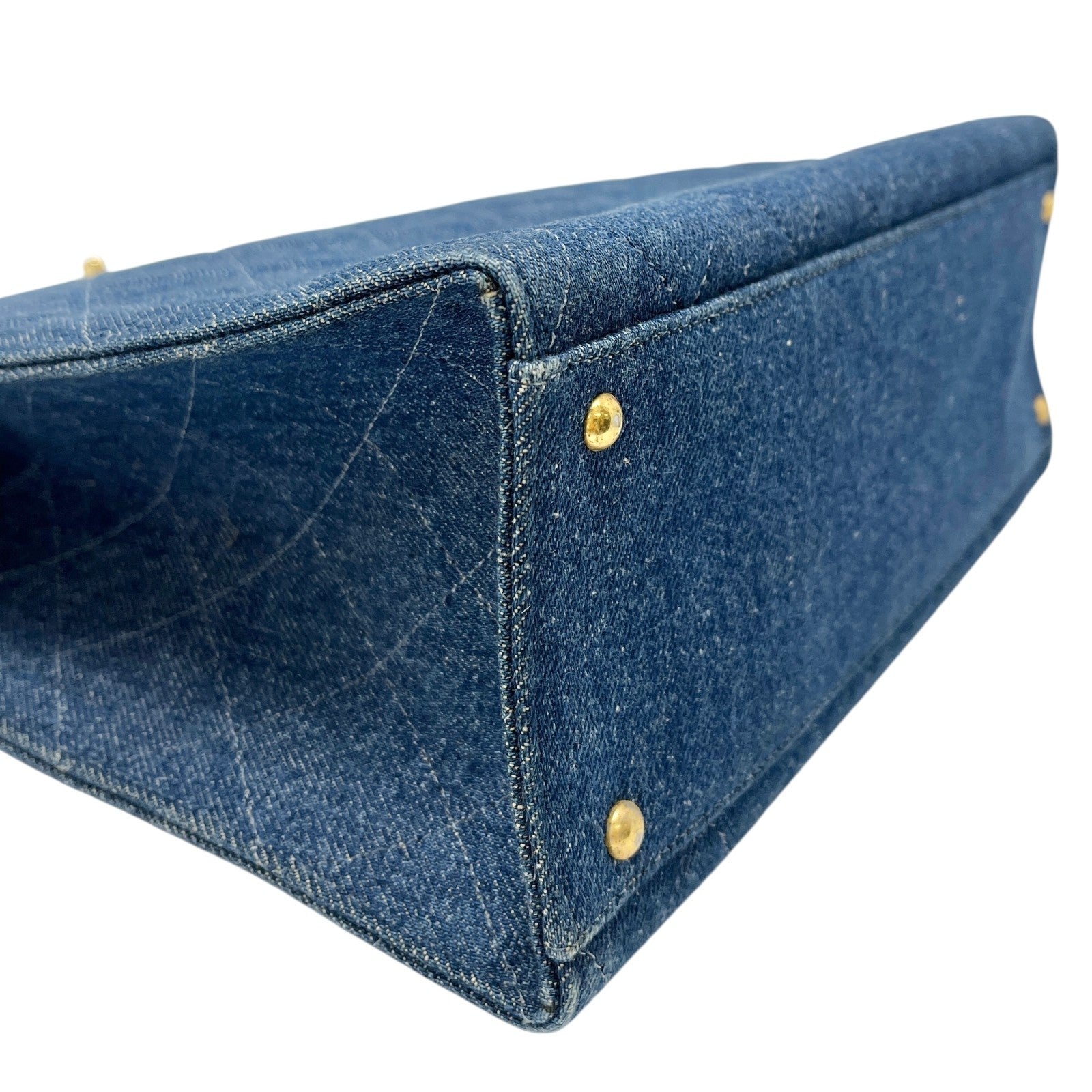 CHANEL Vintage CC Mark Logo Matelasse Denim Shoulder Bag Chain Blue Gold Cotton