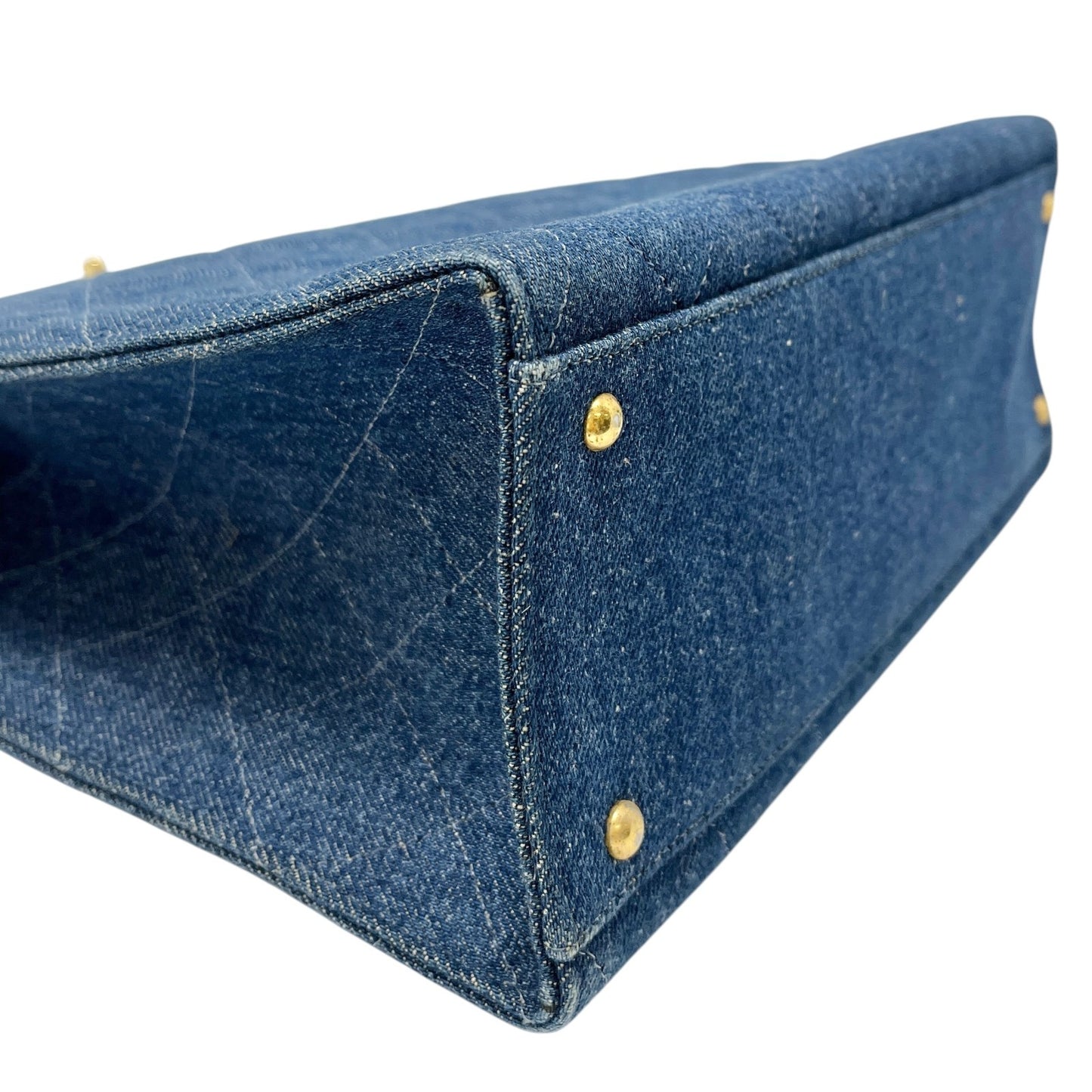 CHANEL Vintage CC Mark Logo Matelasse Denim Shoulder Bag Chain Blue Gold Cotton