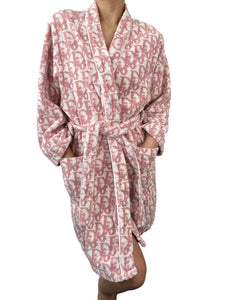 Dior Vintage Trotter Monogram Bath Robe Terry Cloth Pink White Cotton Rank AB