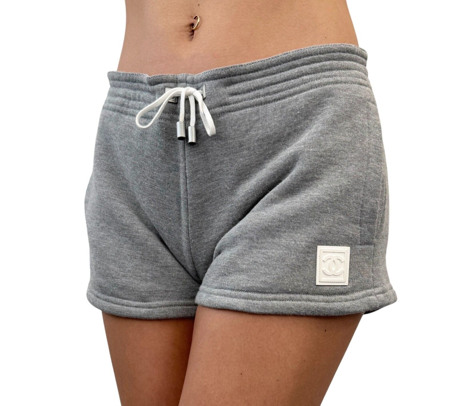 CHANEL Sport Vintage 05P CC Mark Logo Short Pants #36 Shorts Gray White Viscose