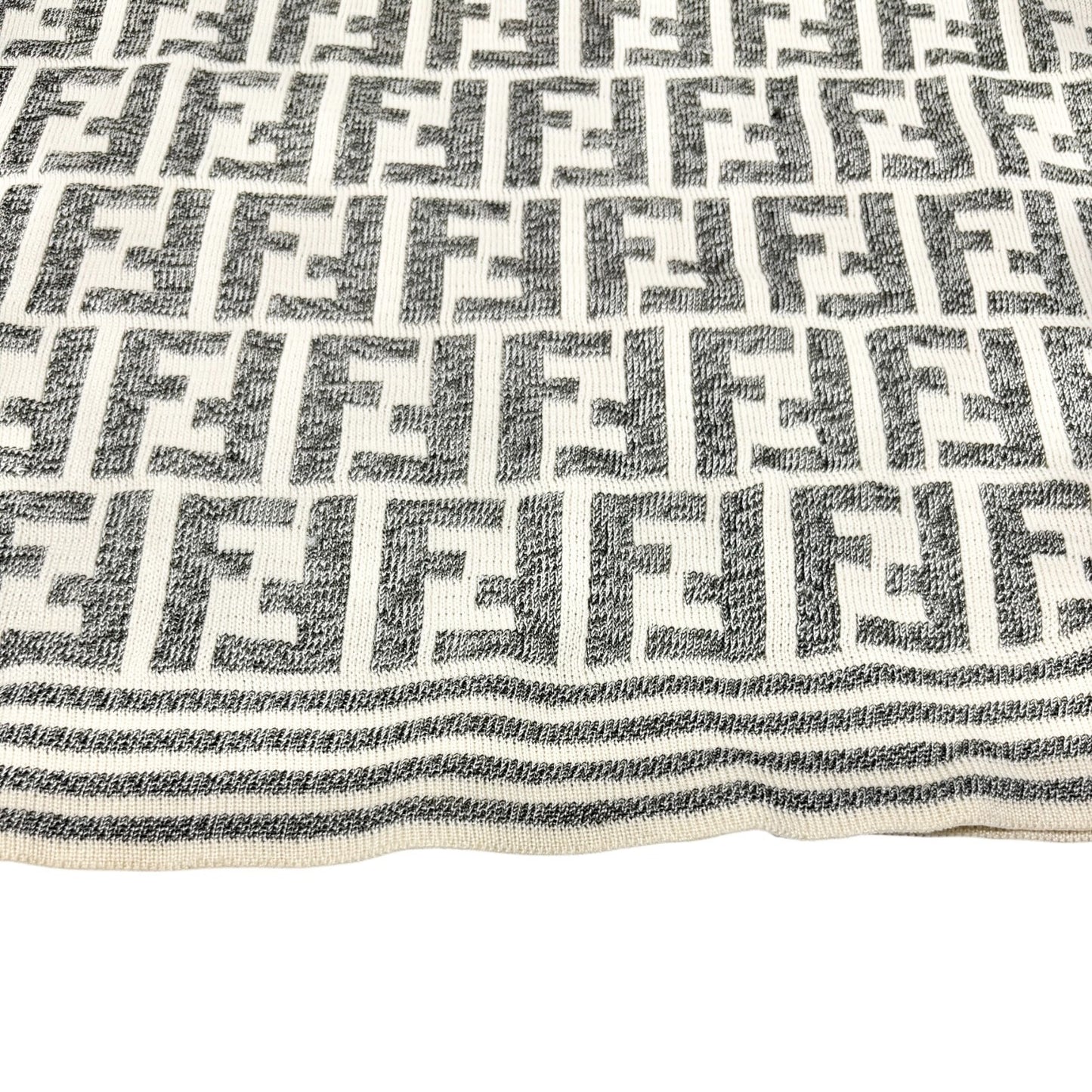 FENDI Vintage Zucca Monogram Short Sleeve Sweater Knit Top Cotton Gray Cream