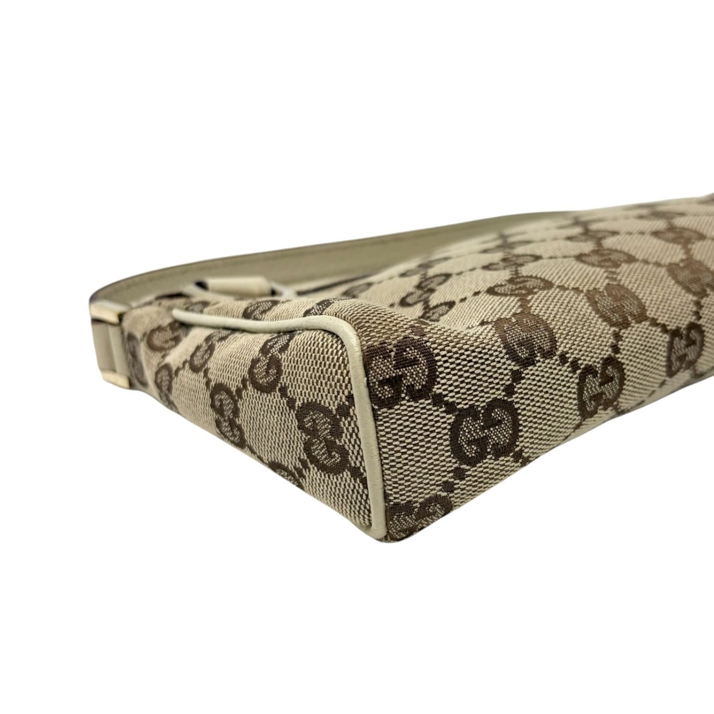 GUCCI Vintage GG Monogram Abbey Logo Mini Shoulder Bag White Brown Canvas