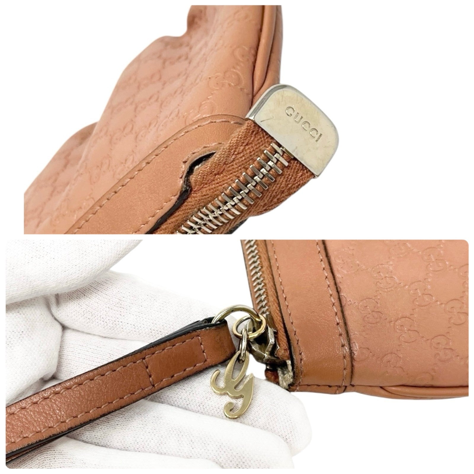 GUCCI Vintage GG Monogram Mini Clutch Bag Wallet Orange Gold Leather Cotton