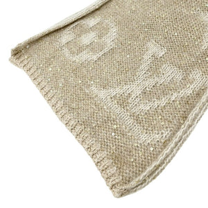 LOUIS VUITTON Vintage LV Monogram Logo Knit Sequins Scarf Shawl Beige Mohair