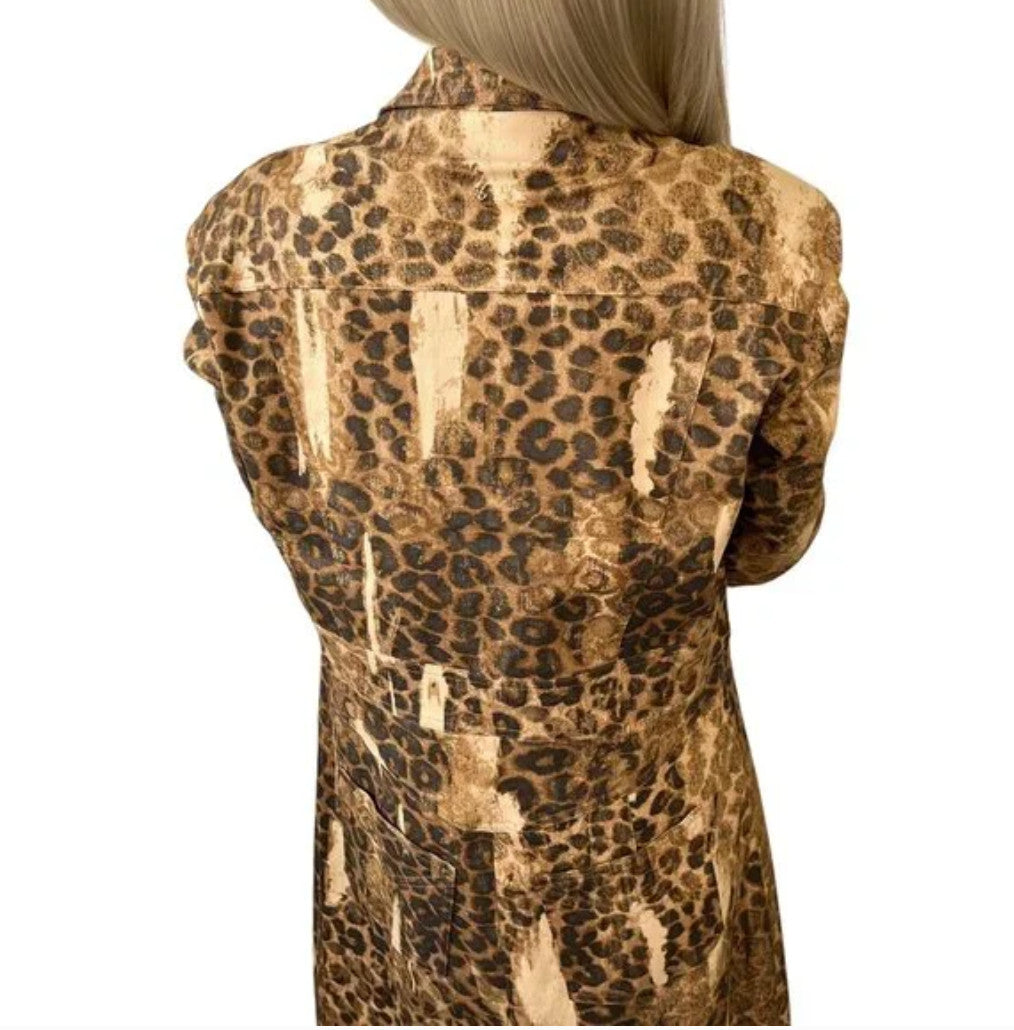 Christian Dior Vintage 2000 Logo Leopard Denim Jacket Coat #38 Brown Cotton