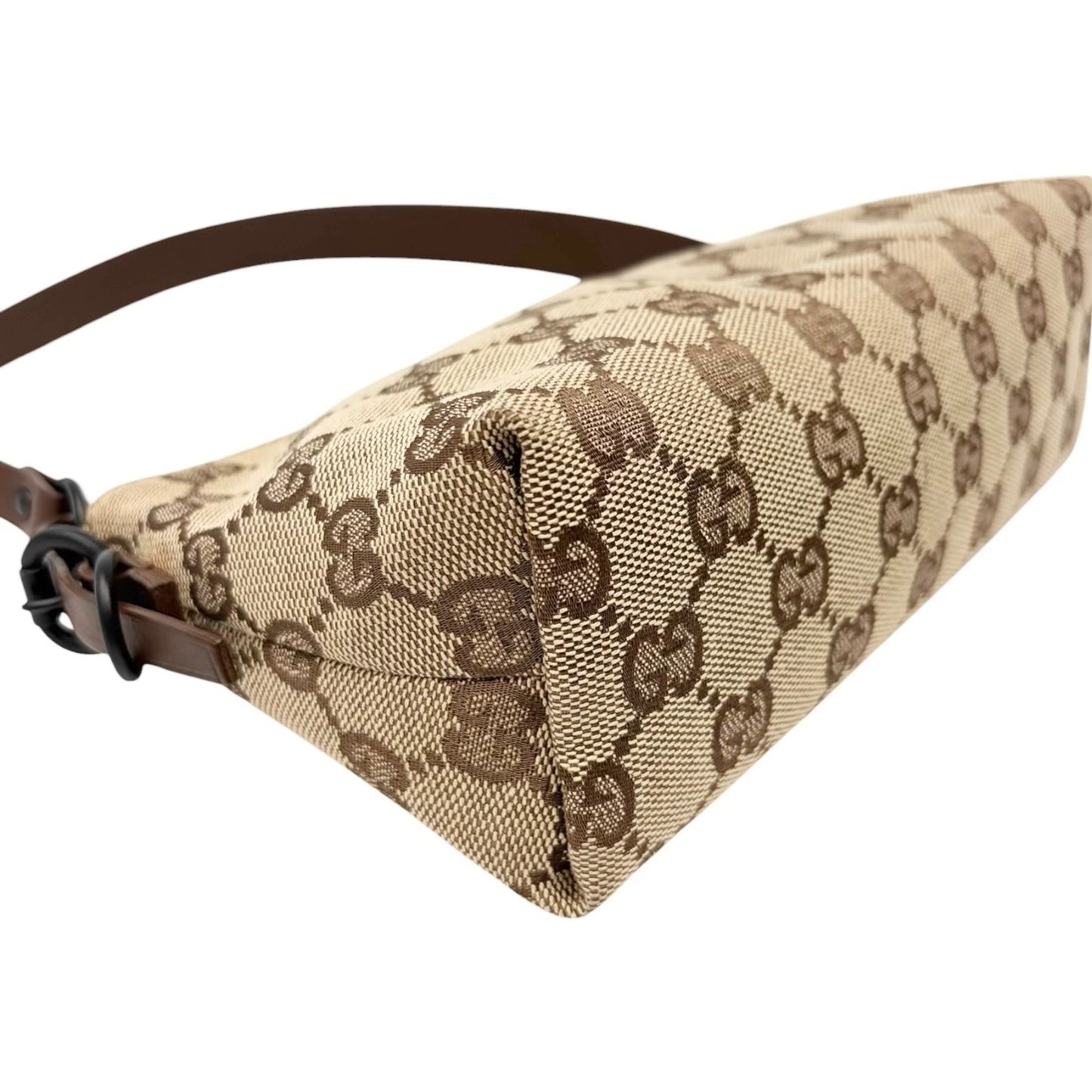 GUCCI Vintage GG Monogram Shoulder Bag Pochette Beige Brown Leather 902034