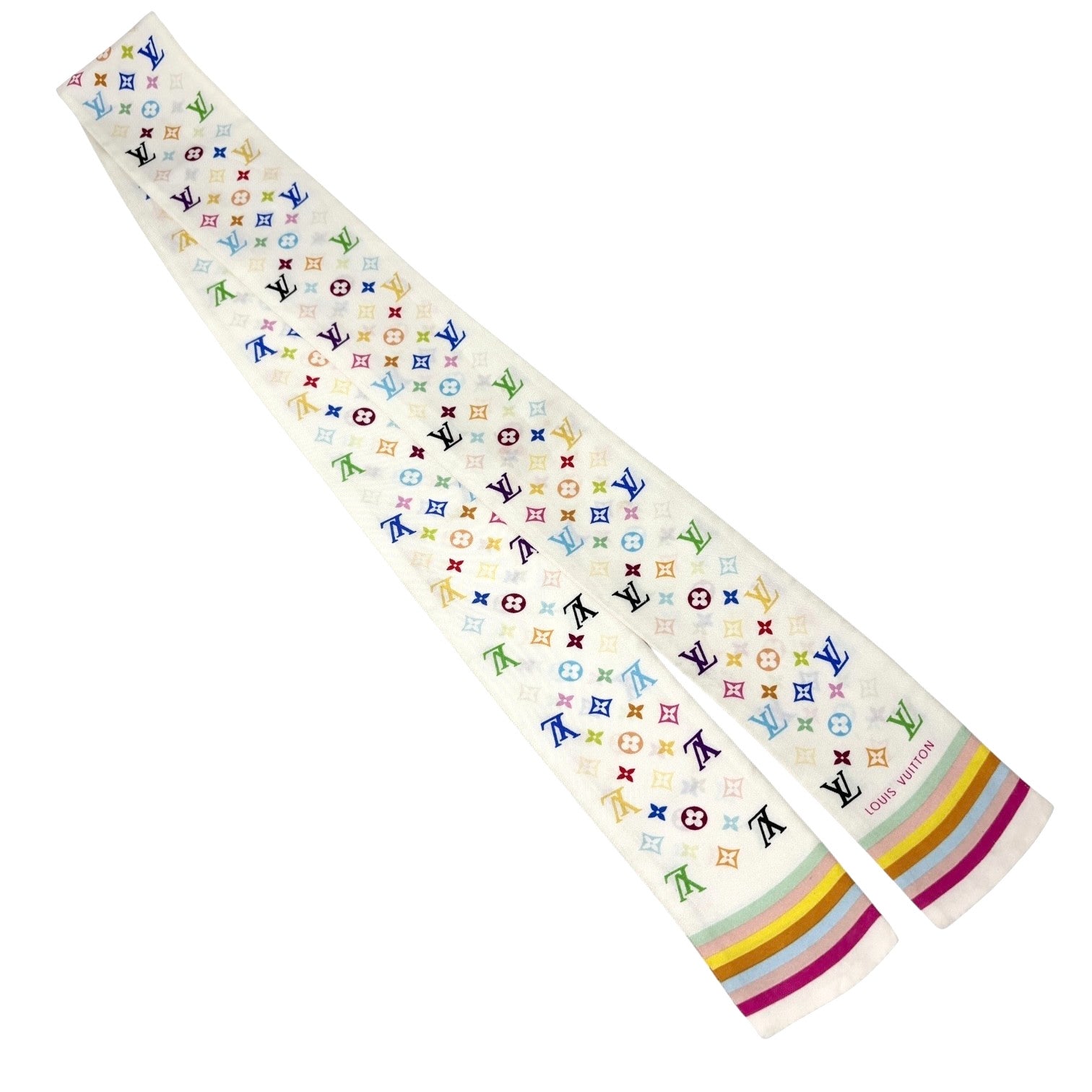 LOUIS VUITTON Vintage LV Monogram Multicolor Bandeau Scarf Silk Hair Accessory