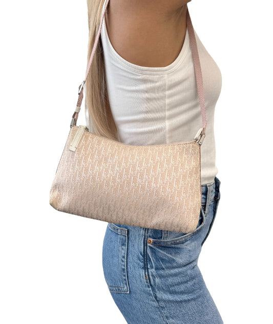 Christian Dior Vintage Trotter Monogram Logo Shoulder Bag Pink Canvas 901956