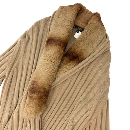 FENDI Vintage Fur Knit Rib Cardigan Jacket #46 Belt Beige Brown Wool