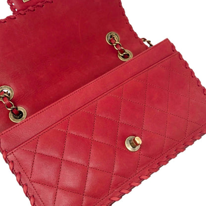 CHANEL Vintage CC Logo Quilted Whipstitch Chain 2way Bag Red Leather 902349