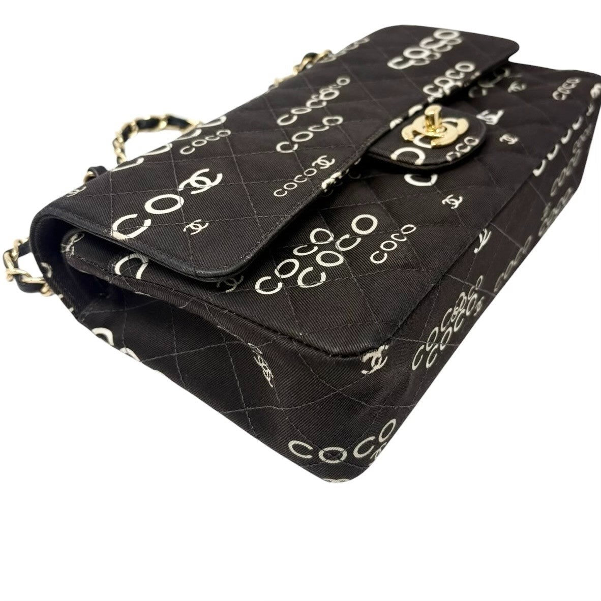 CHANEL Vintage CC Logo Print Turnlock Quilted Chain Shoulder Bag Black 901823