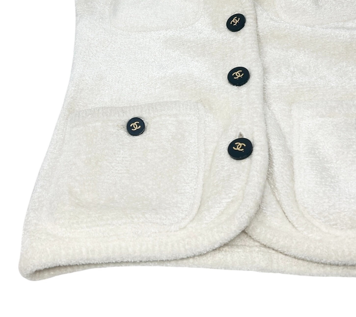 CHANEL Vintage 95A CC Mark Logo Velour Jacket #36 White Gold Viscose Cardigan