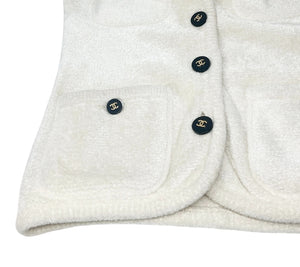 CHANEL Vintage 95A CC Mark Logo Velour Jacket #36 White Gold Viscose Cardigan