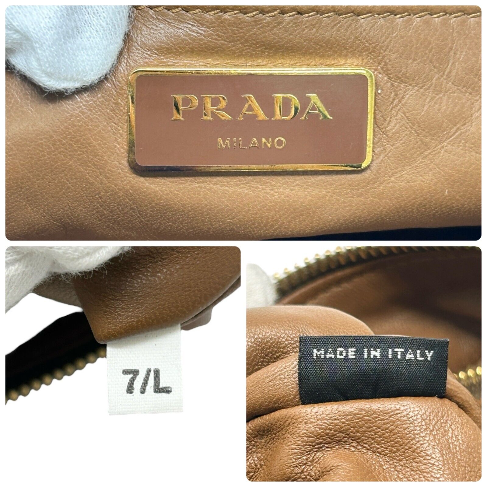 PRADA Vintage Logo Fringe Clutch Mini Bag Brown Gold Leather Zip Rank AB
