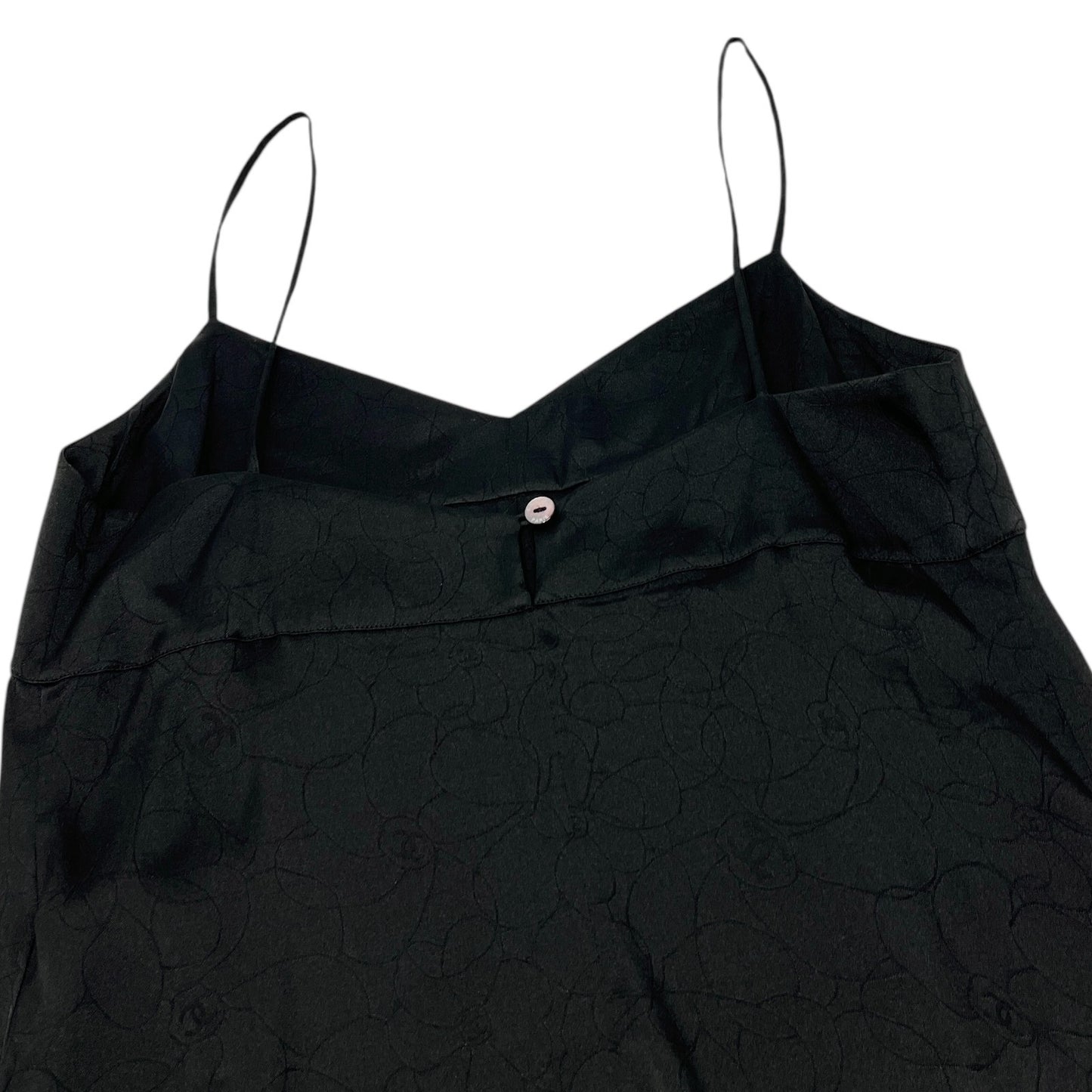 CHANEL Vintage 01P CC Logo Dress One-piece Flower Camellia Button Black Silk