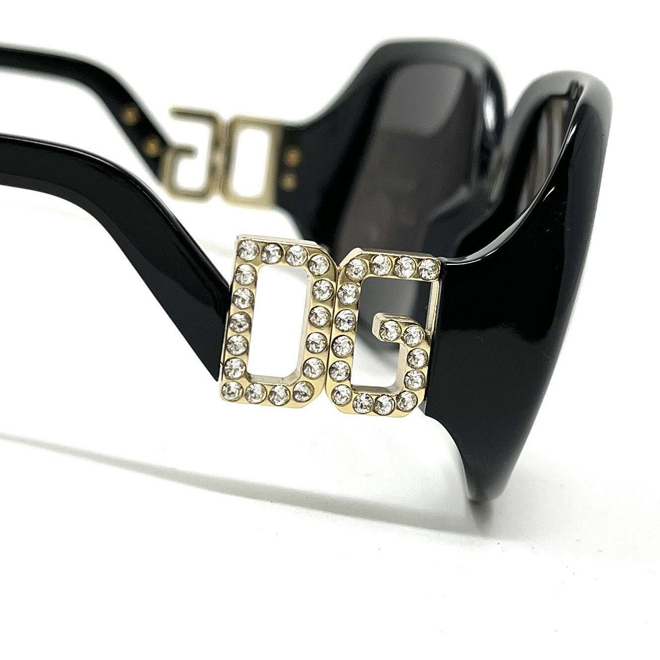 DOLCE&GABBANA Logo Sunglass Shades Accessory Rhinestone Black Glod RankA