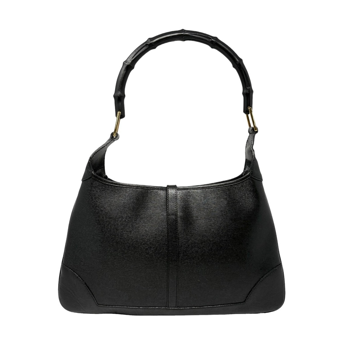 GUCCI Vintage Bamboo Jackie Hobo Shoulder Bag Black Gold Leather 902385