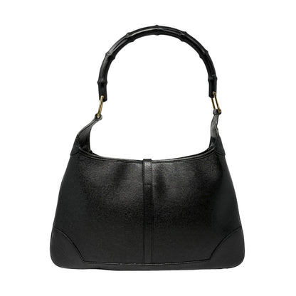GUCCI Vintage Bamboo Jackie Hobo Shoulder Bag Black Gold Leather 902385