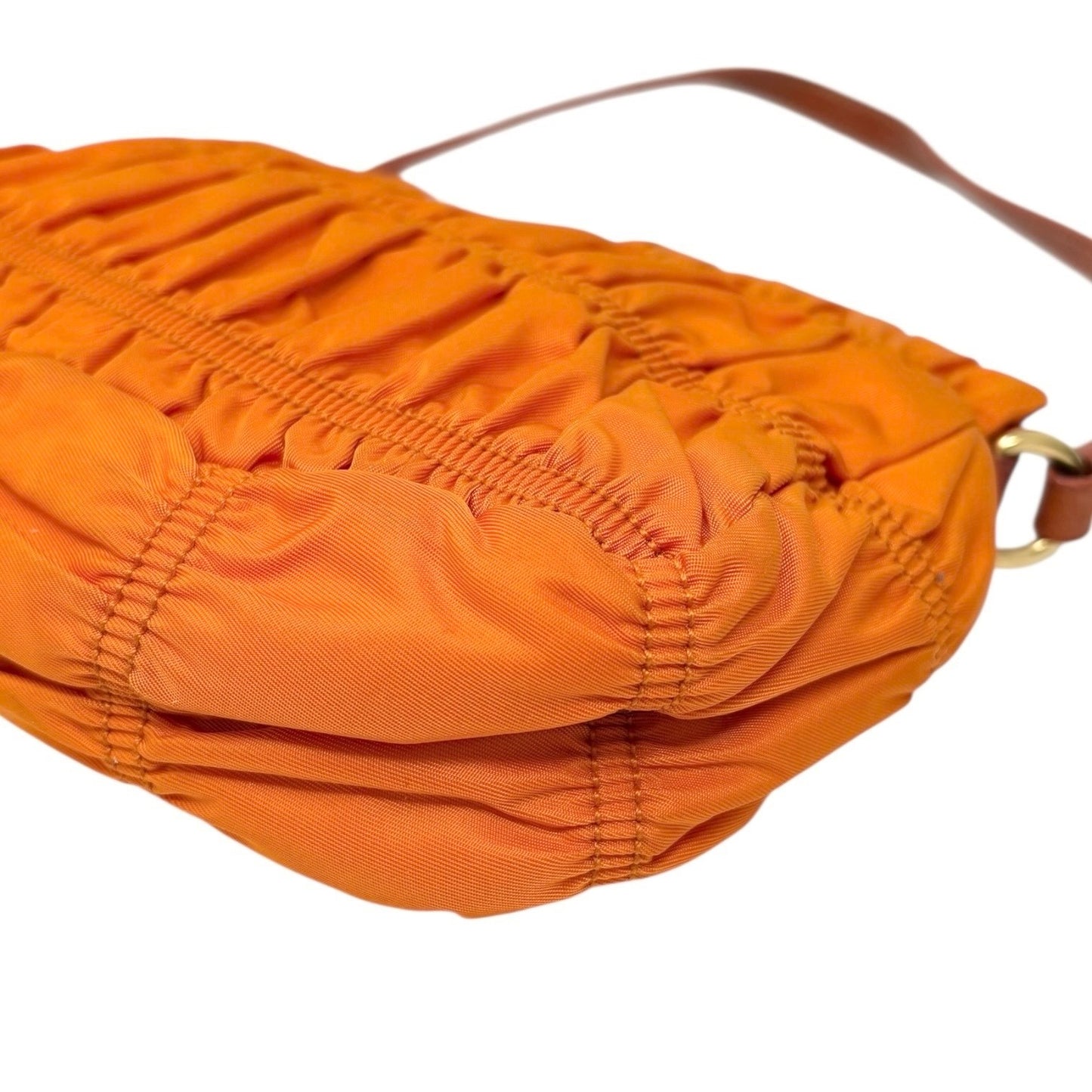 PRADA Vintage Logo Tessuto Gaufre Pochette Shoulder Nylon Bag Orange Gold