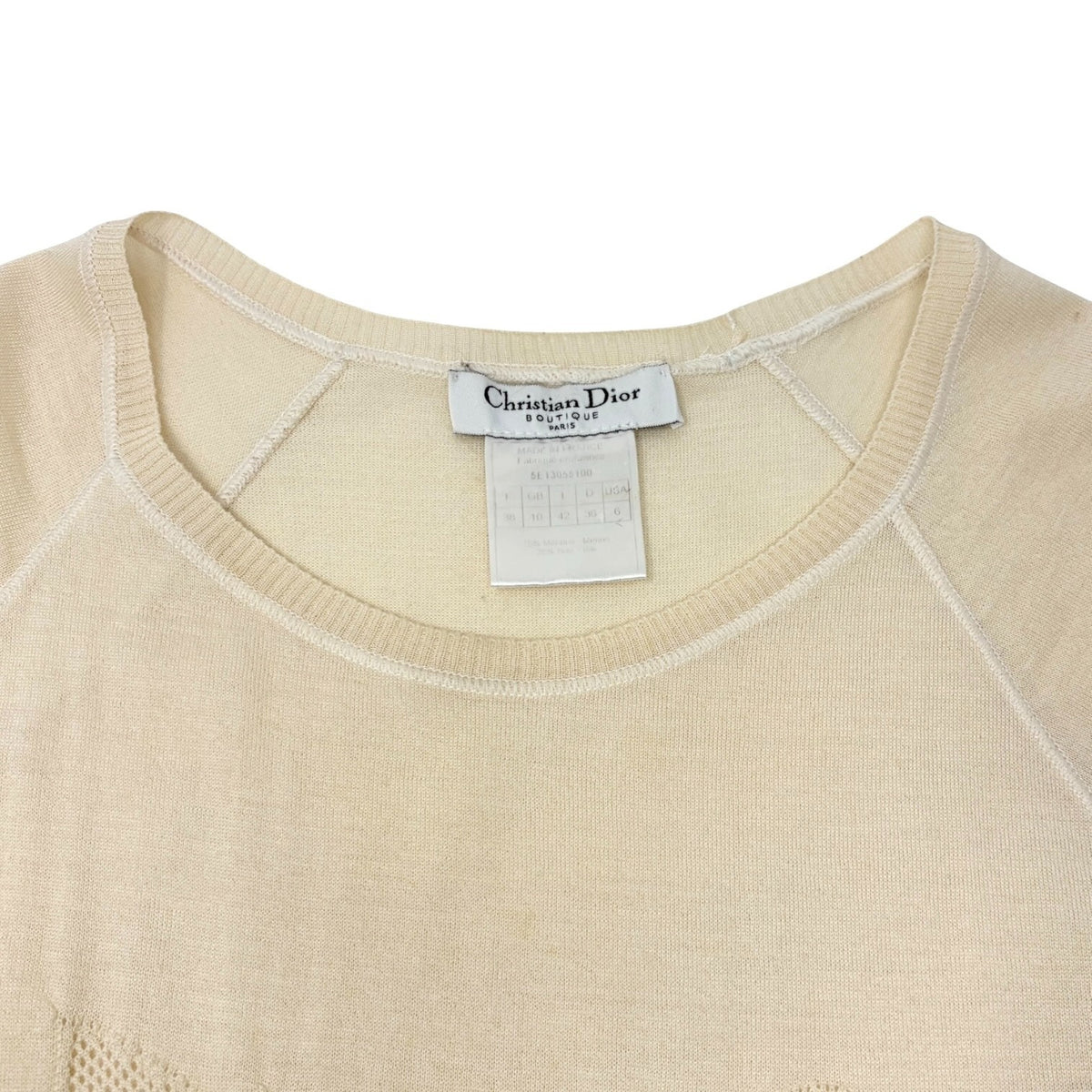 Christian Dior Vintage 2005 Knit T-shirt Top #38 Yellow Cream Wool 902813