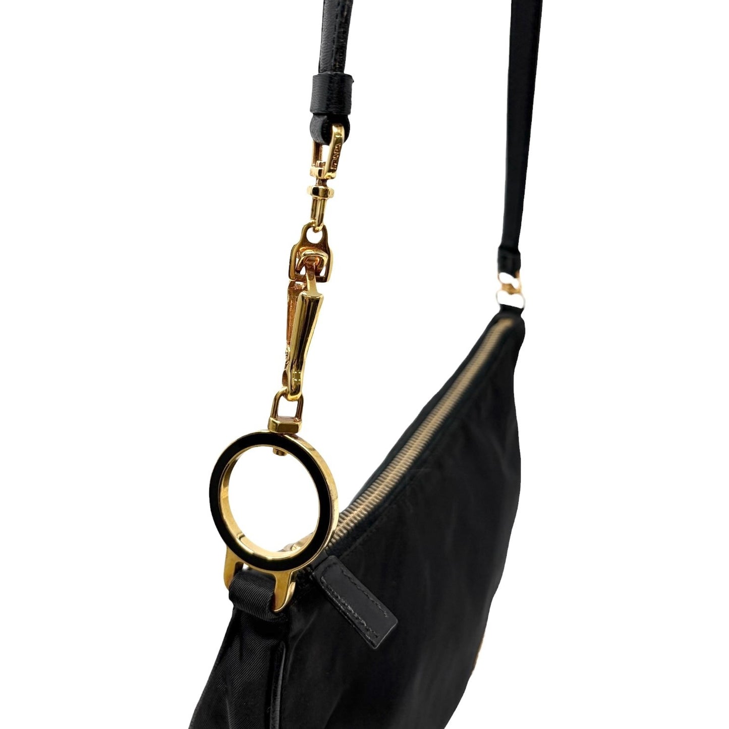 PRADA Vintage Mini Shoulder Nylon Bag Handbag Pochette Black Silver Logo 902252