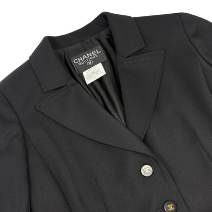 CHANEL Vintage 97P CC Logo Button Cropped Jacket #38 Black Gold Pockets 901921
