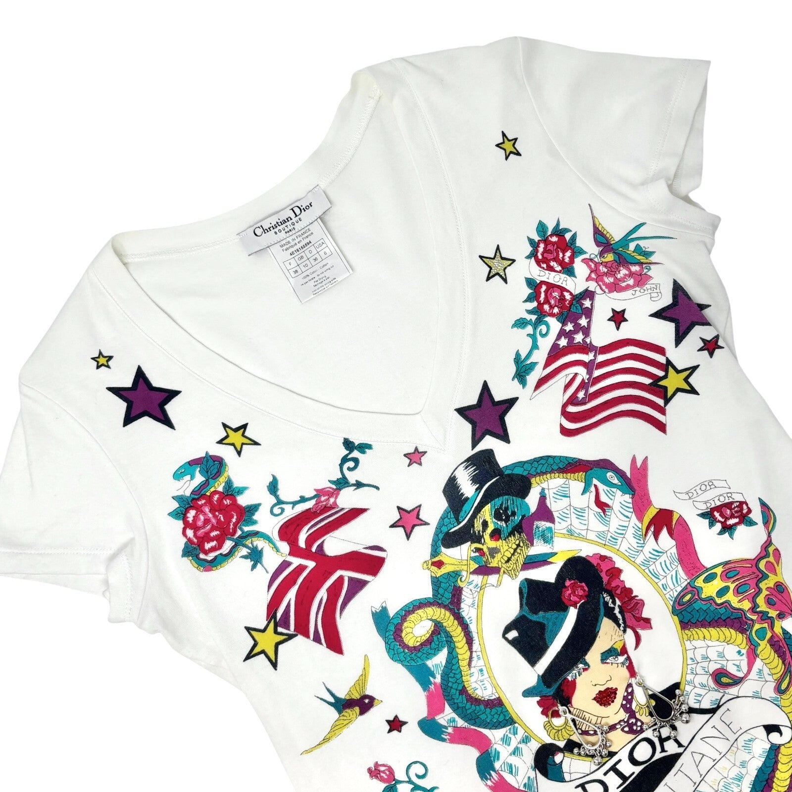 Christian Dior Vintage 2004 Logo Graphic T-shirt Top #38 Multicolor Cotton