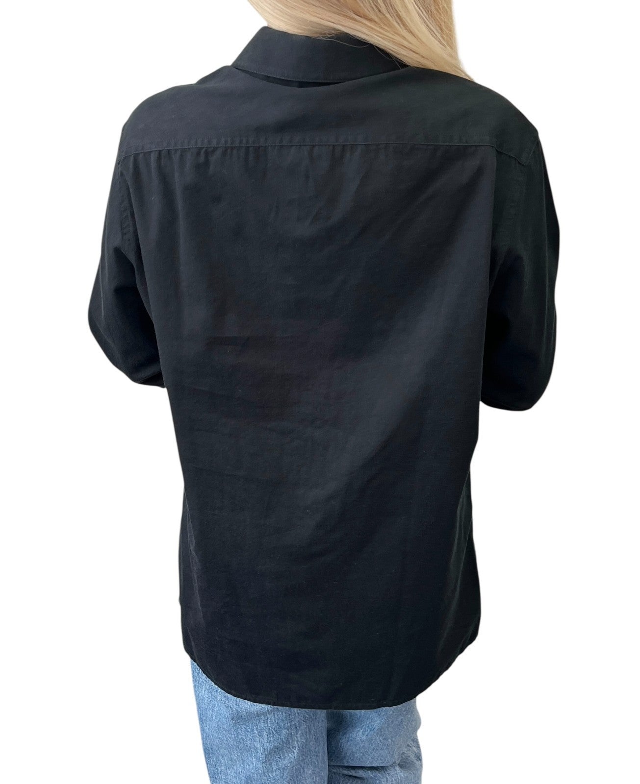 CHANEL Vintage P08155 CC Button Up Oversized Shirt Long Sleeve #36 Black Cotton
