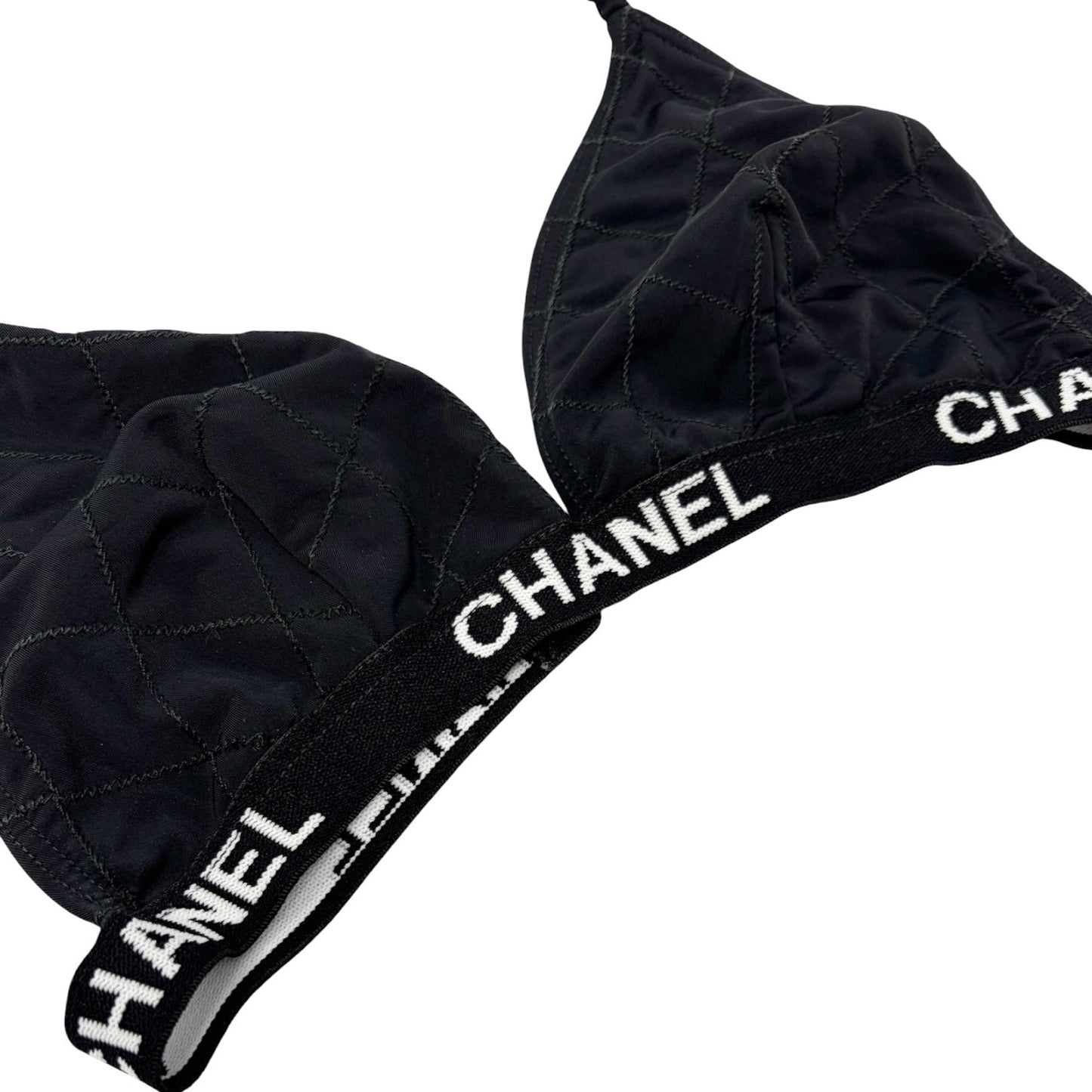 CHANEL Vintage CC Logo Swimsuit Swimwear Bikini Black White Nylon 106952