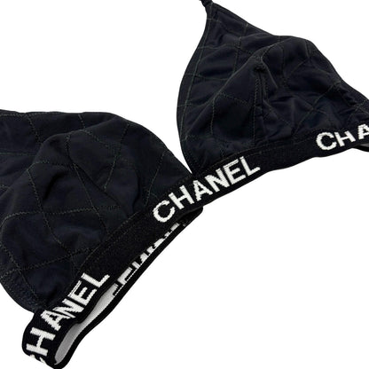 CHANEL Vintage CC Logo Swimsuit Swimwear Bikini Black White Nylon 106952