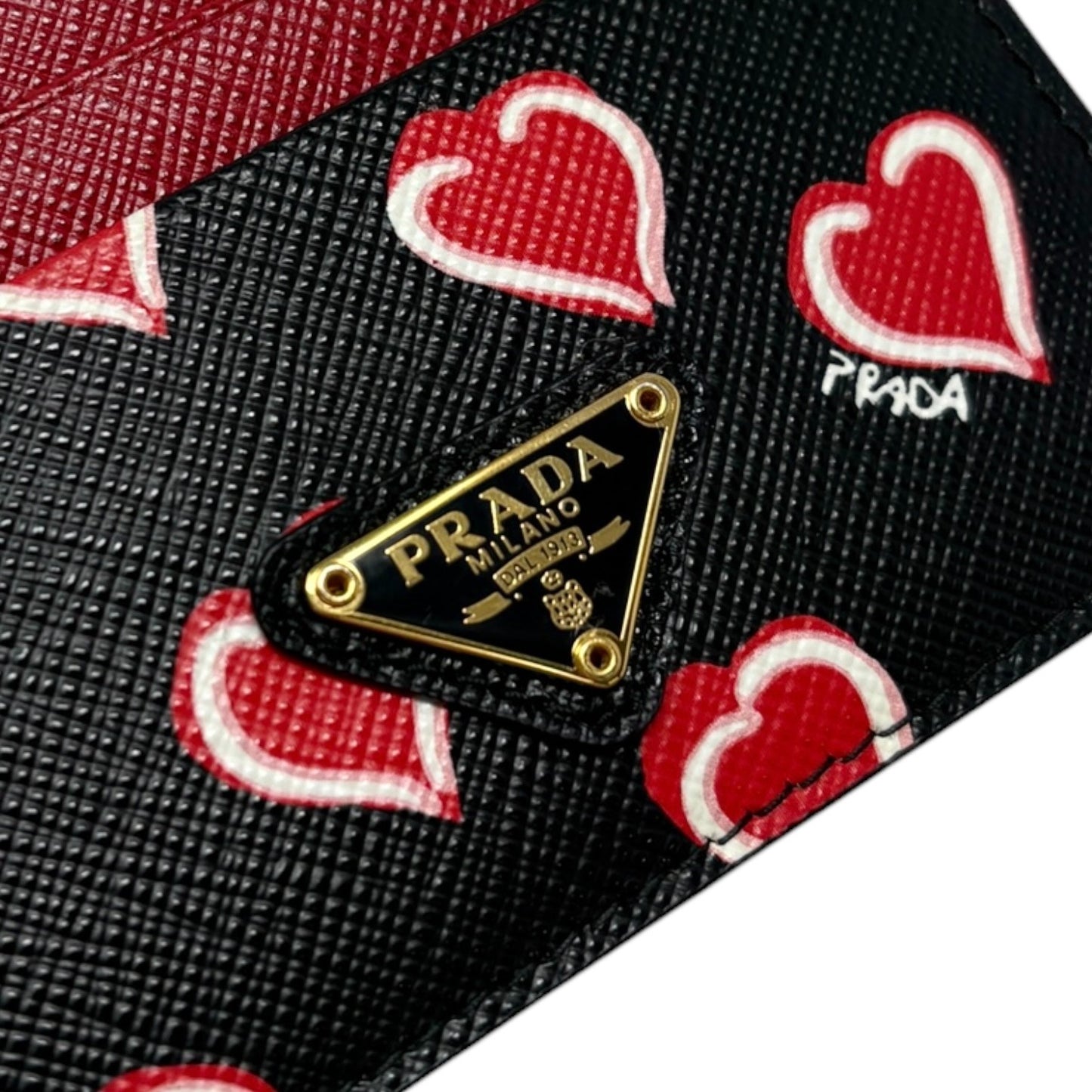 PRADA Vintage Triangle Logo Heart Wallet Card Holder Black Red Leather 902284