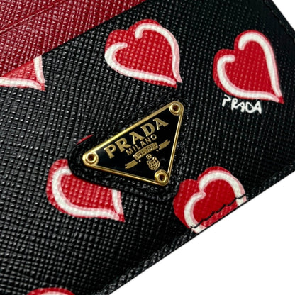 PRADA Vintage Triangle Logo Heart Wallet Card Holder Black Red Leather 902284