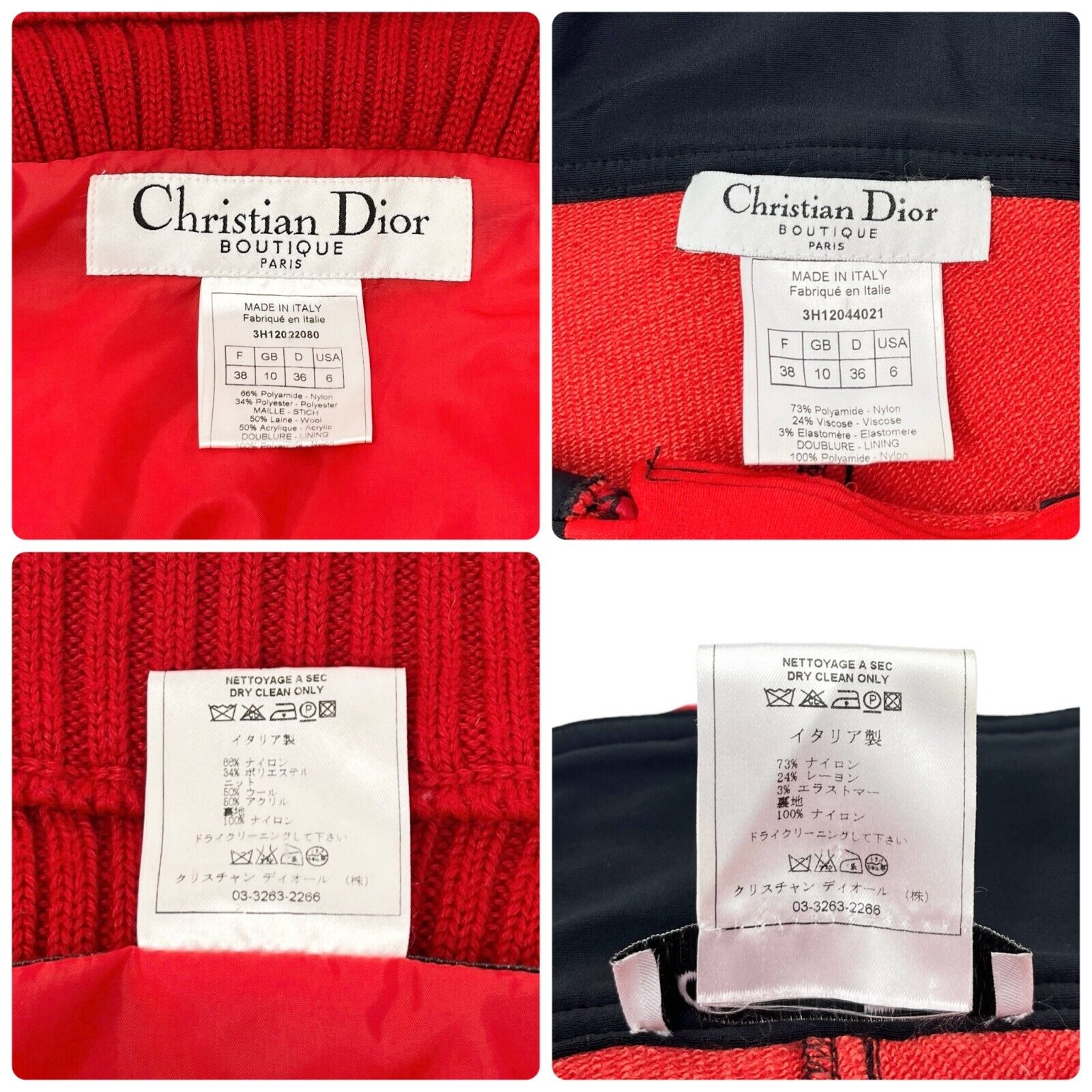 Christian Dior Vintage Logo Puffer Jacket Pants Set #38 Zip Button Red Rank AB