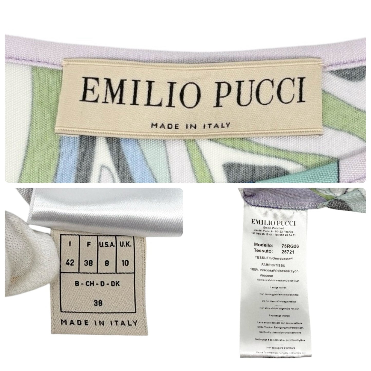 EMILIO PUCCI Vintage Logo Multicolor Abstract Print Dress #38 Blue 902418
