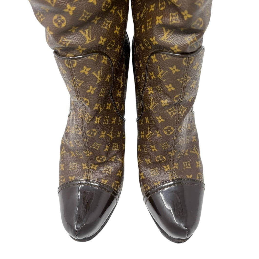 LOUIS VUITTON Vintage LV Monogram Long Boots #36.5 Heels Brown Black 902562