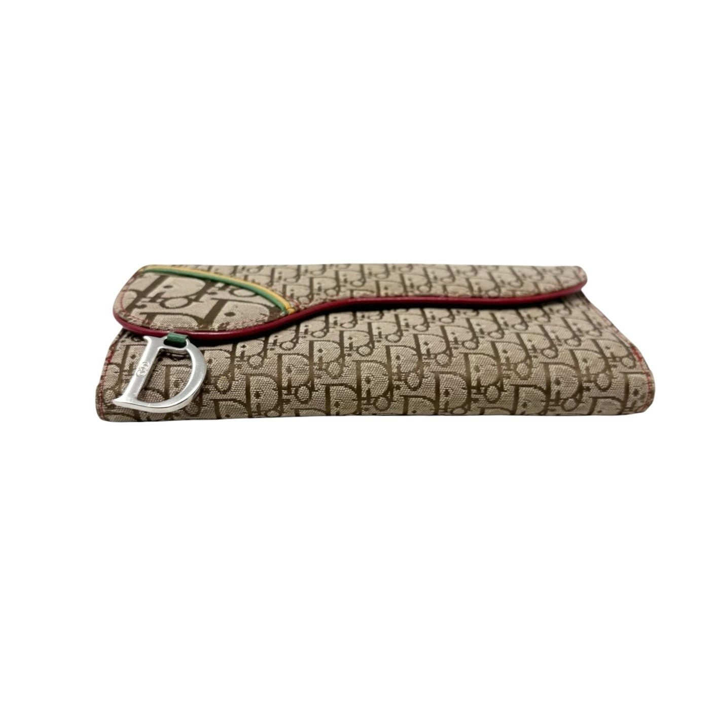 Christian Dior Vintage Trotter Monogram Rasta Color Canvas Saddle Wallet Beige