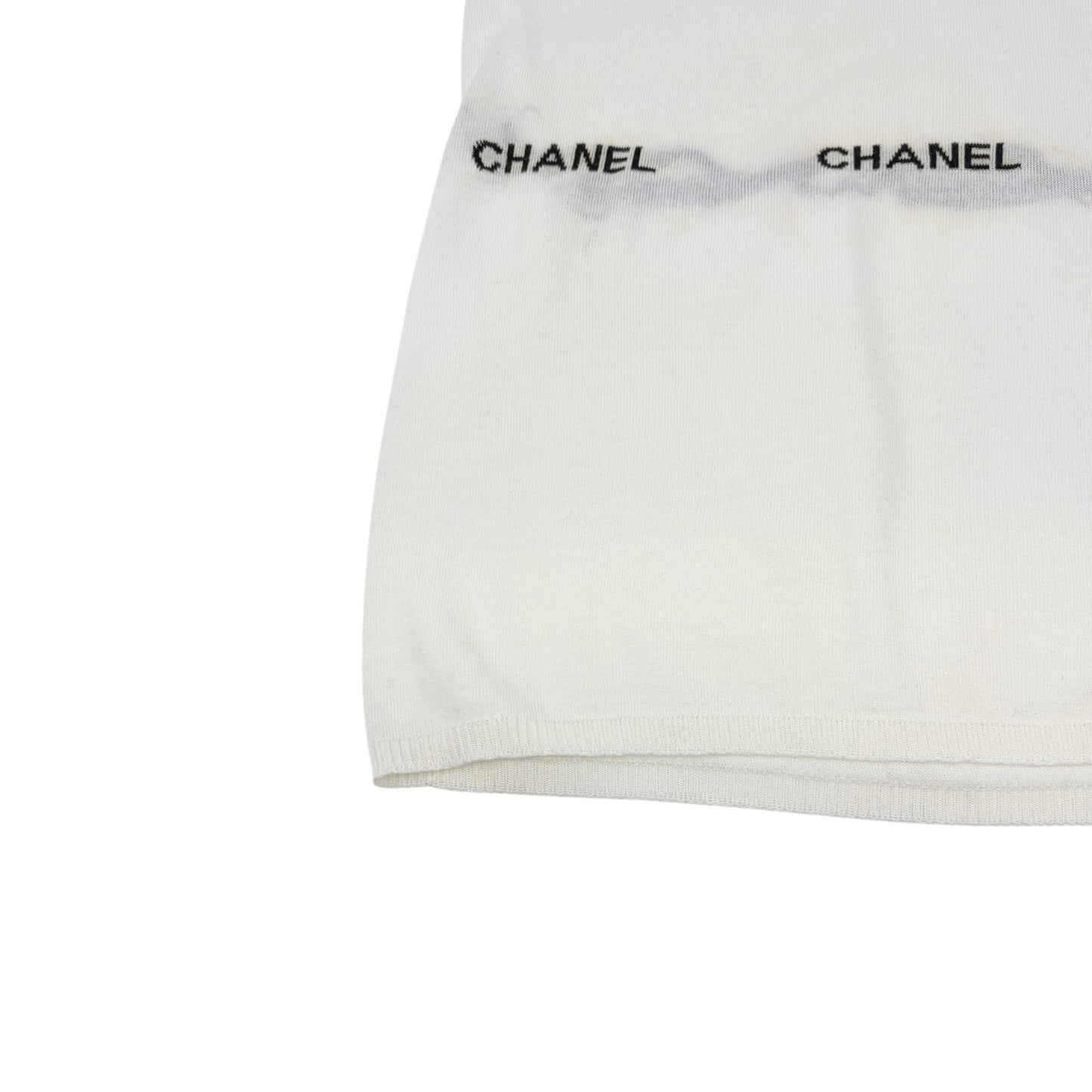 CHANEL Vintage 04P CC Logo T-Shirt Top #40 Short Sleeve White Black Cotton